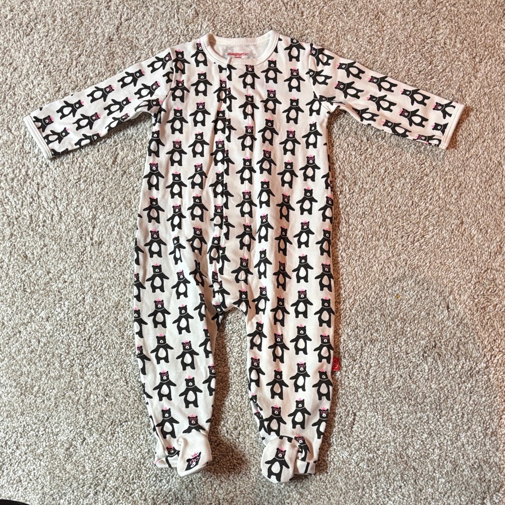 Magnetic Me Black and White Bear Kids Footie